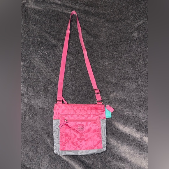 Coach Handbags - Coach Hot Pink and Gray Crossbody Bag